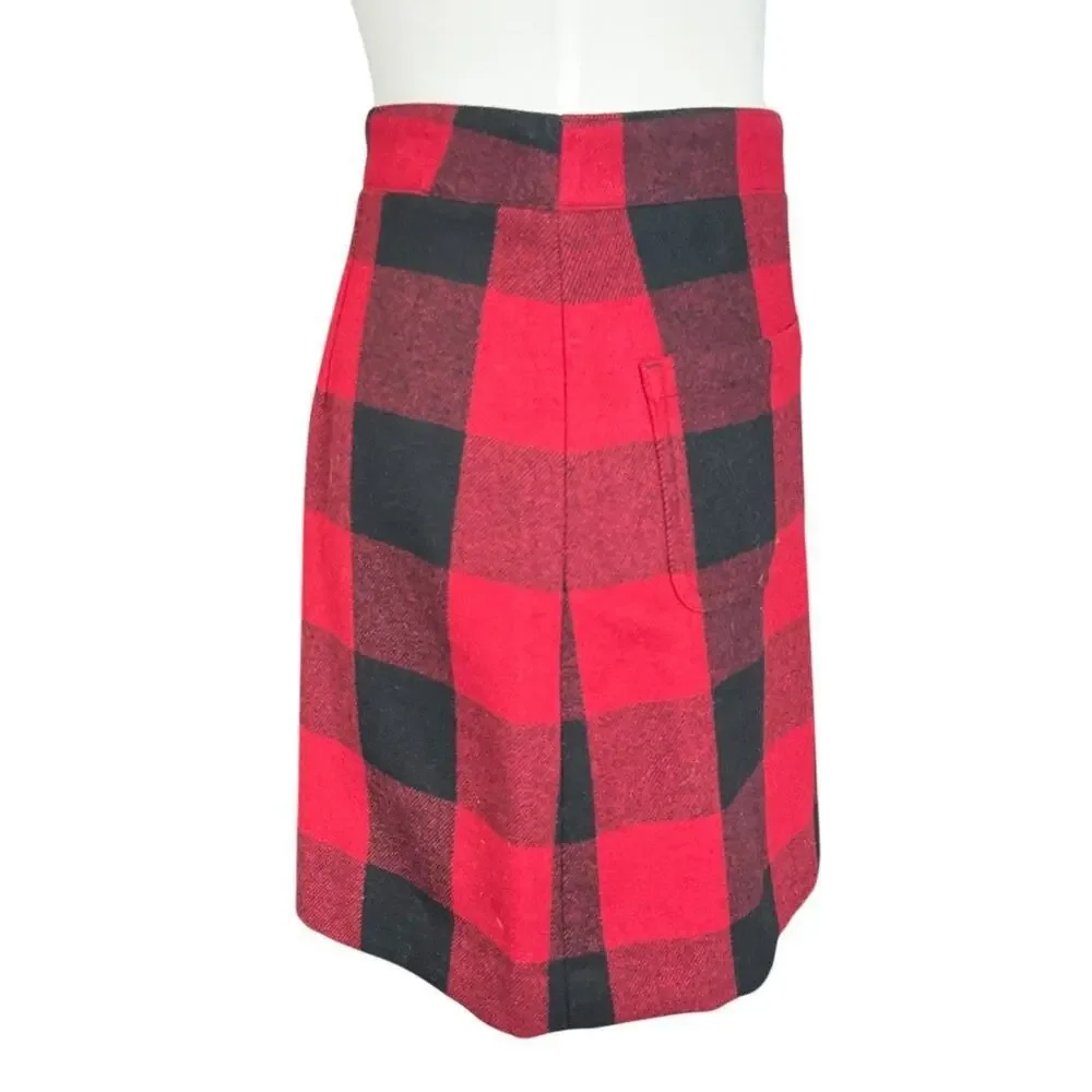 J.Crew Red Black Buffalo Check Wool Mini Skirt Size 4 Cozy Fall/ Winter Classic